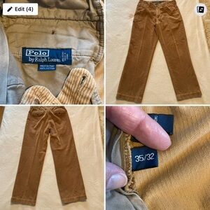 Polo Ralph Lauren Preston Corduroy Pants Beige/tan Flat Front Men’s Size 35/32.